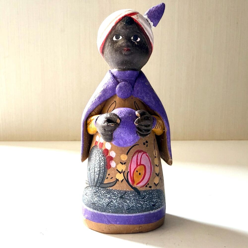 Vintage Tonala Mexican Folk Art Clay Pottery Wiseman Nativity Figurine